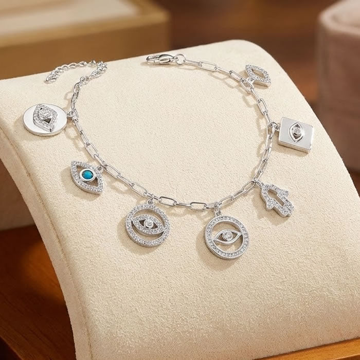 Sterling Silver Evil Eye Protection Charm Bracelet