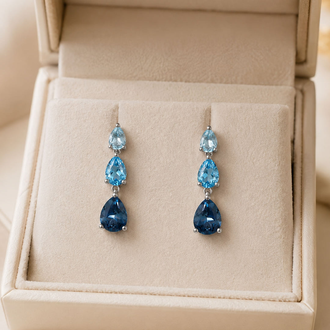9ct White Gold Blue Topaz Teardrop Earrings