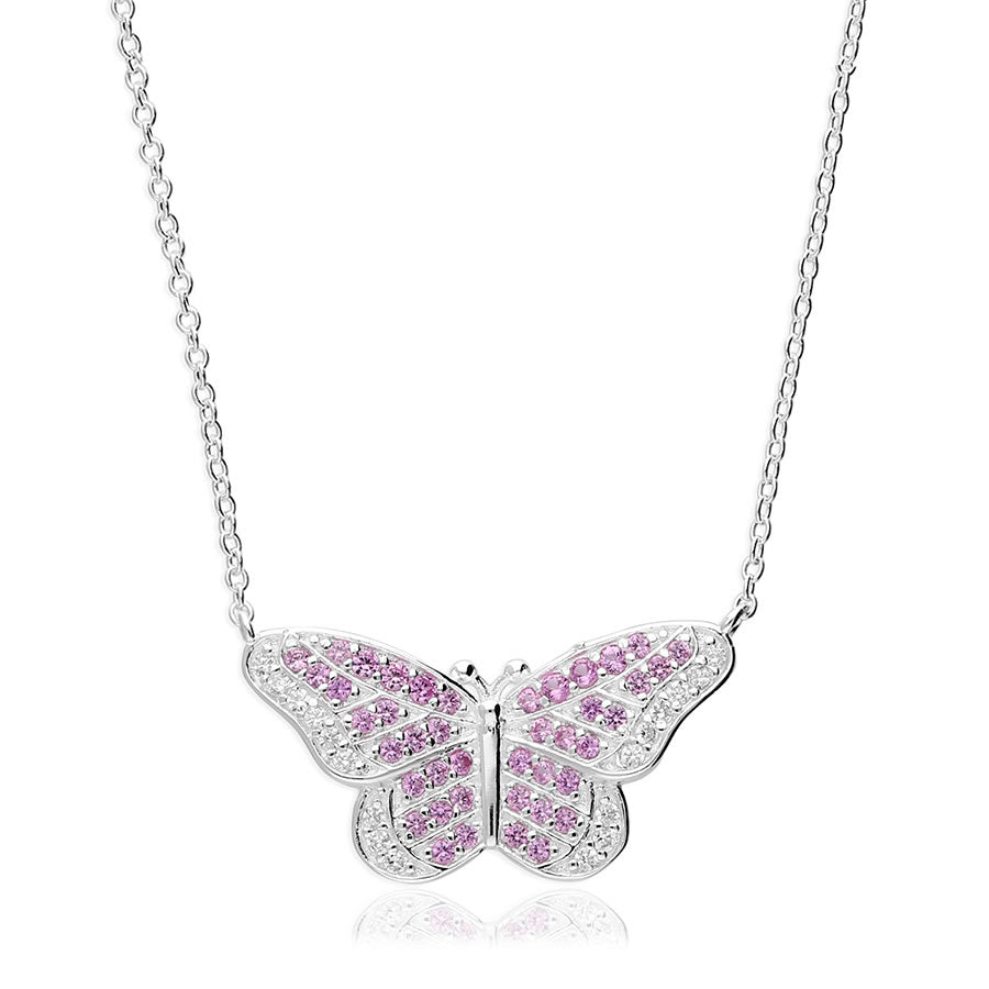 Sterling Silver Pink Butterfly Necklace