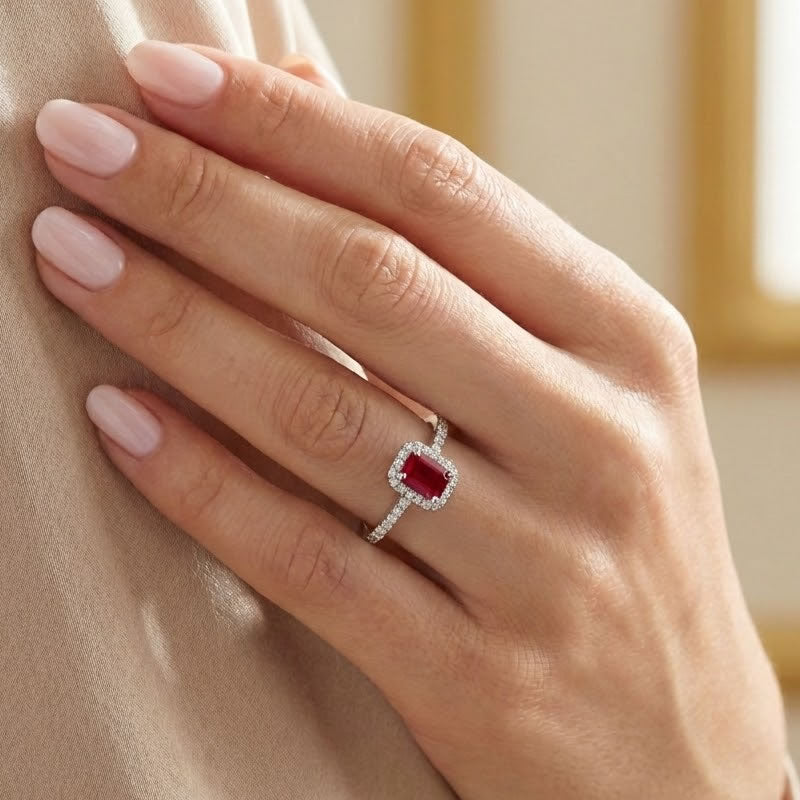 Silver Lab Created Diamond &amp; Ruby Ring