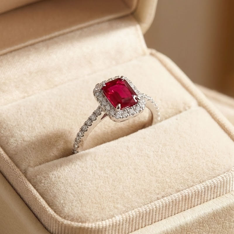 Silver Lab Created Diamond Ruby Ring