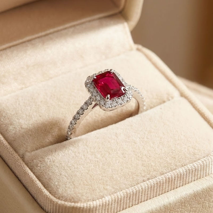 Silver Lab Created Diamond Ruby Ring