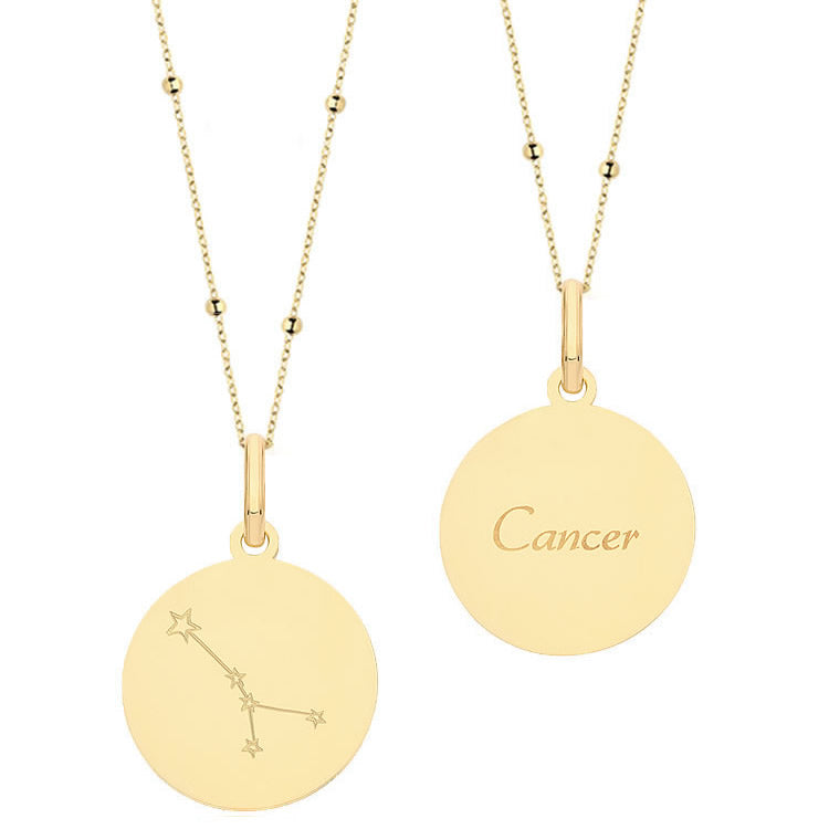 9ct Gold Cancer Zodiac Constellation Disc Necklace