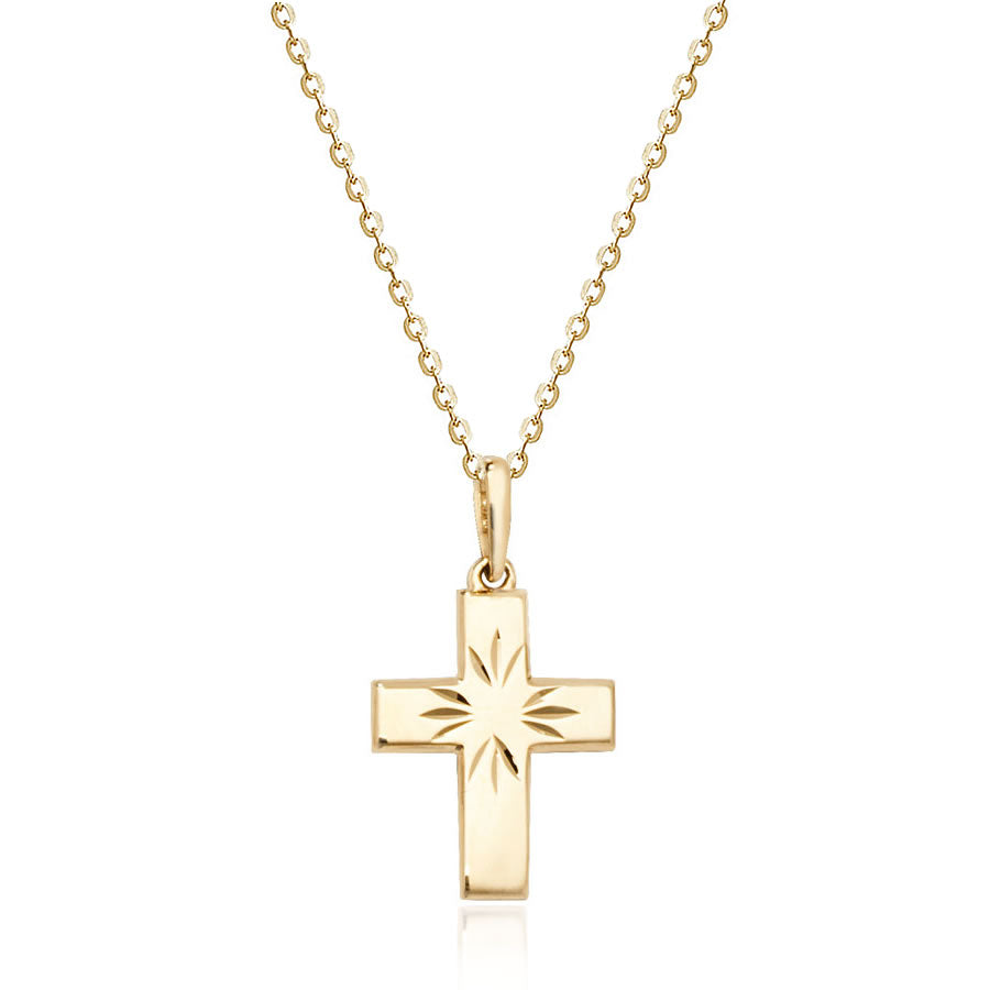 Children's 9ct Gold Diamond-Cut Cross Pendant