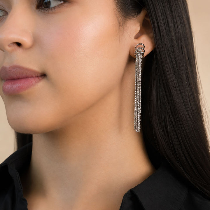 Silver Ring Tassel Chain Long Drop Earrings
