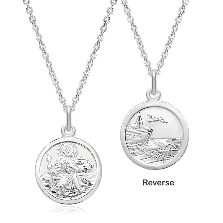 Men's Solid Silver Double Sided St Christopher Pendant