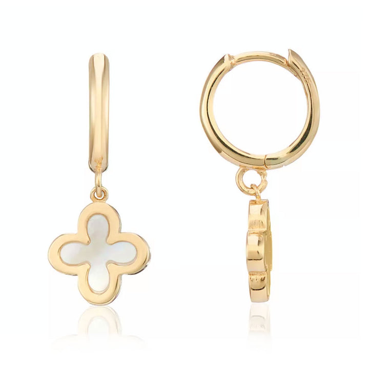 9ct Gold Mother of Pearl Clover Hoop Earrings