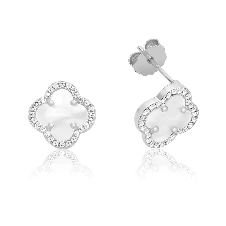 Silver Mother of Pearl Clover Stud Earrings