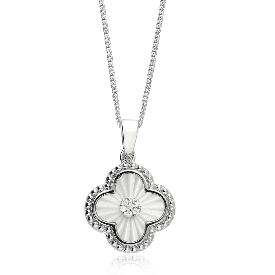 Silver Mother of Pearl Four Leaf Clover Pendant