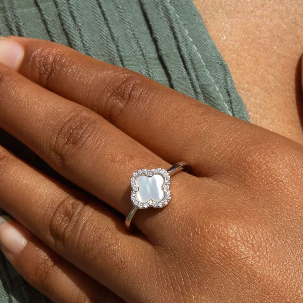 Silver Mother of Pearl Clover Ring