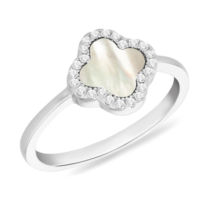 Silver Mother of Pearl Clover Ring