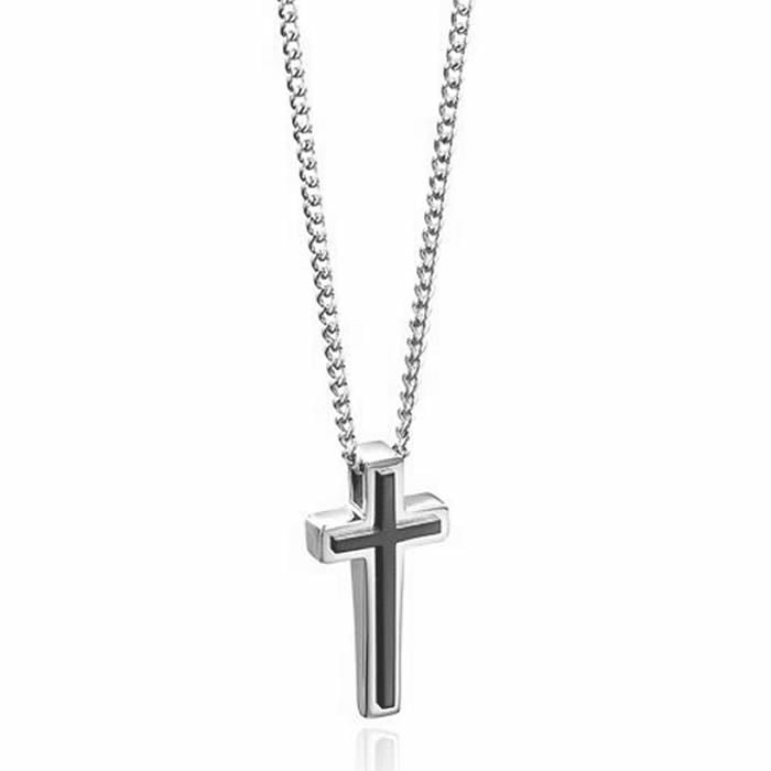 Men's Elongated Black Cross Pendant Necklace