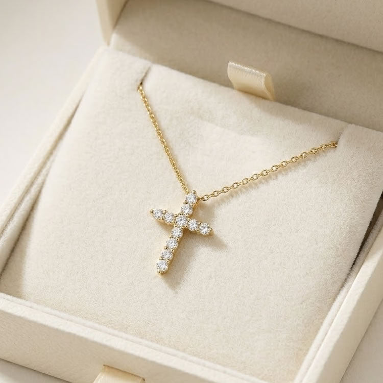 9ct Gold Lab Diamond Cross Necklace