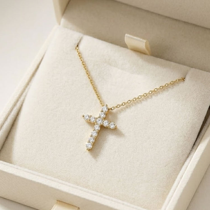 9ct Gold Lab Diamond Cross Necklace