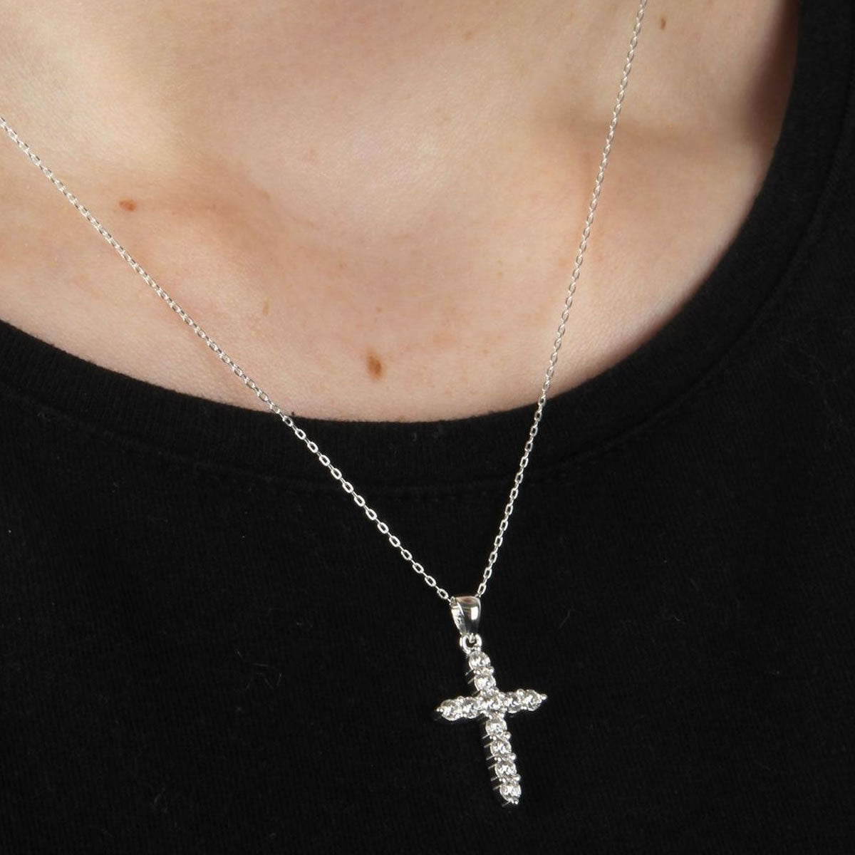 Connections from Hallmark Stainless Steel IP Plated Cubic Zirconia Cross  Pendant, 18