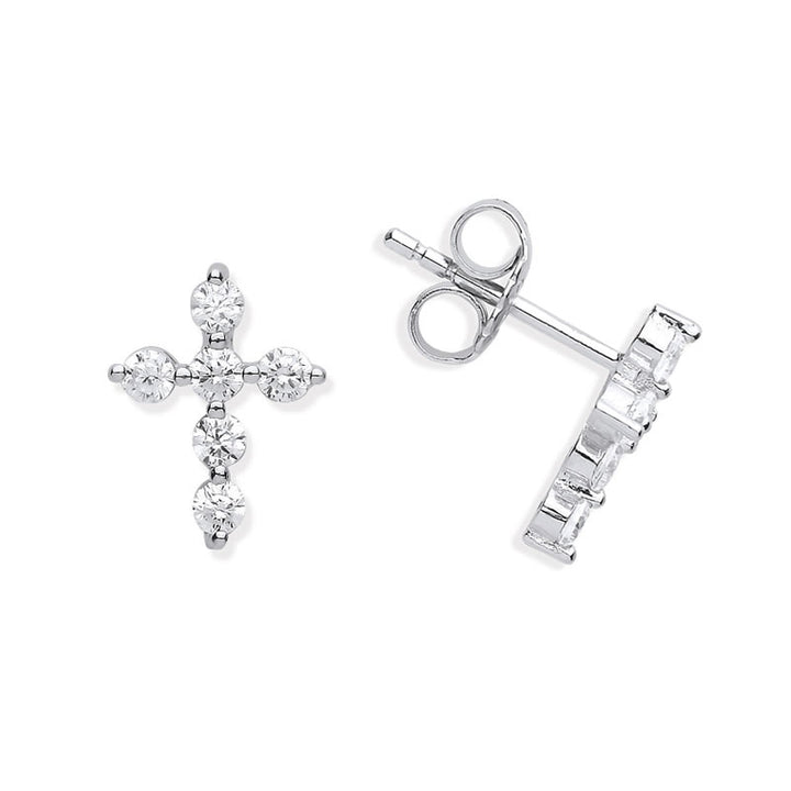 Silver Stone Set Cross Stud Earrings