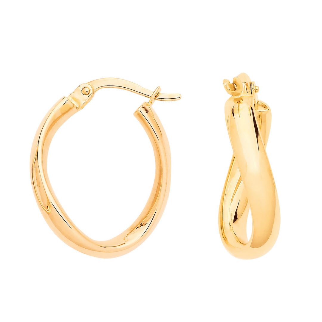 9ct Gold Oval Twist Creole Hoop Earrings