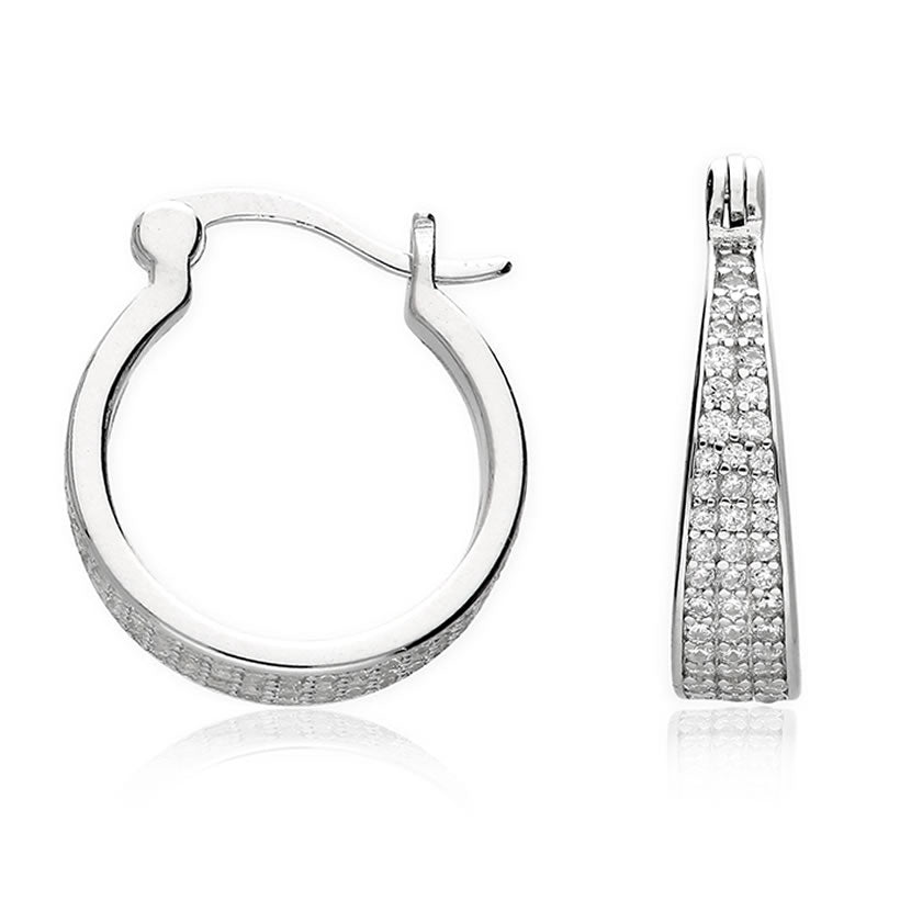 Silver Cubic Zirconia Graduated Creole Earrings