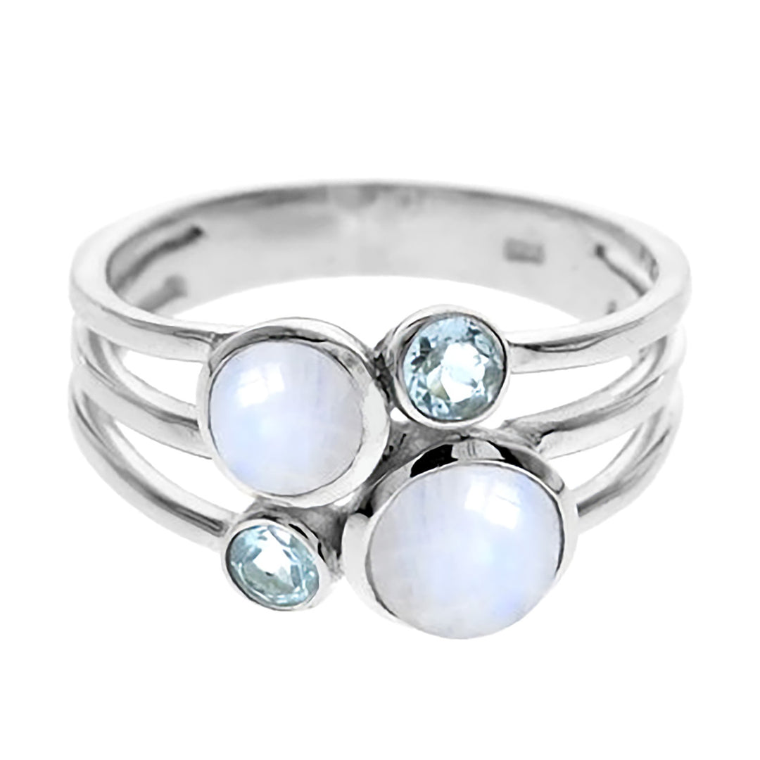 Silver Moonstone & Blue Topaz Bubble Ring