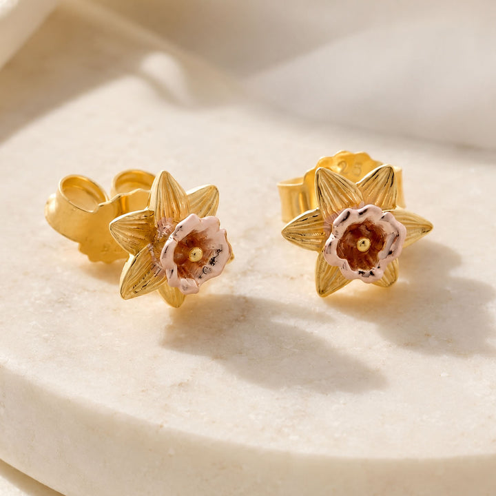 18ct Gold Plated March Birth Flower Daffodil Stud Earrings