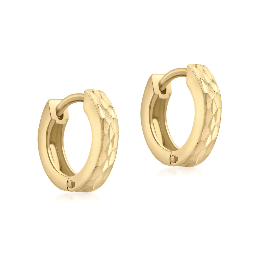 9ct Gold Small Diamond-Cut Hinged Hoop Earrings