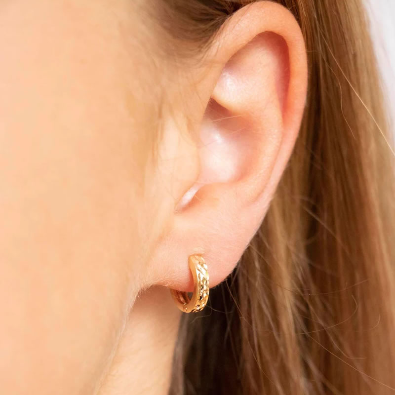 9ct Gold Small Diamond-Cut Hinged Hoop Earrings