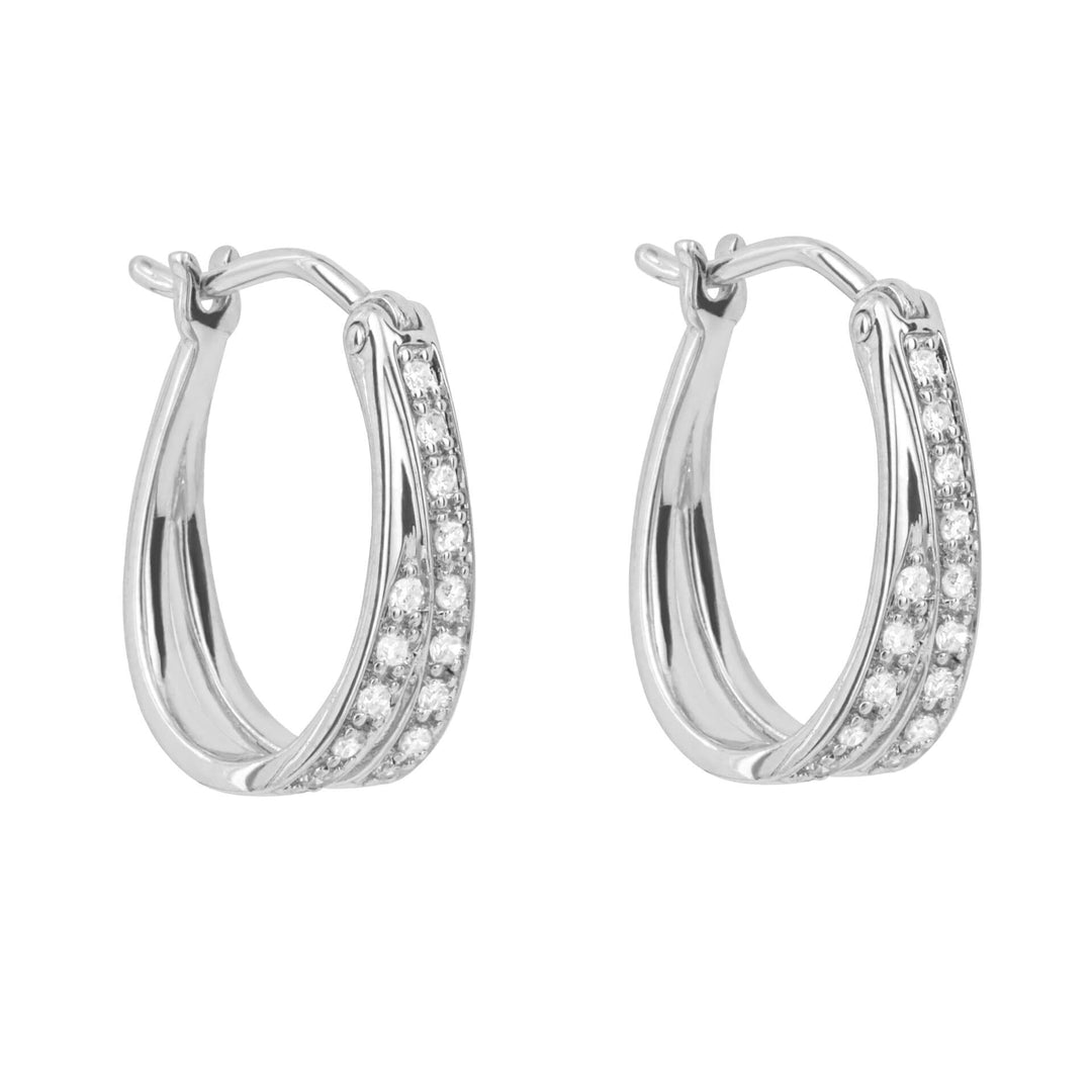 9ct White Gold Diamond Double Row Hoop Earrings