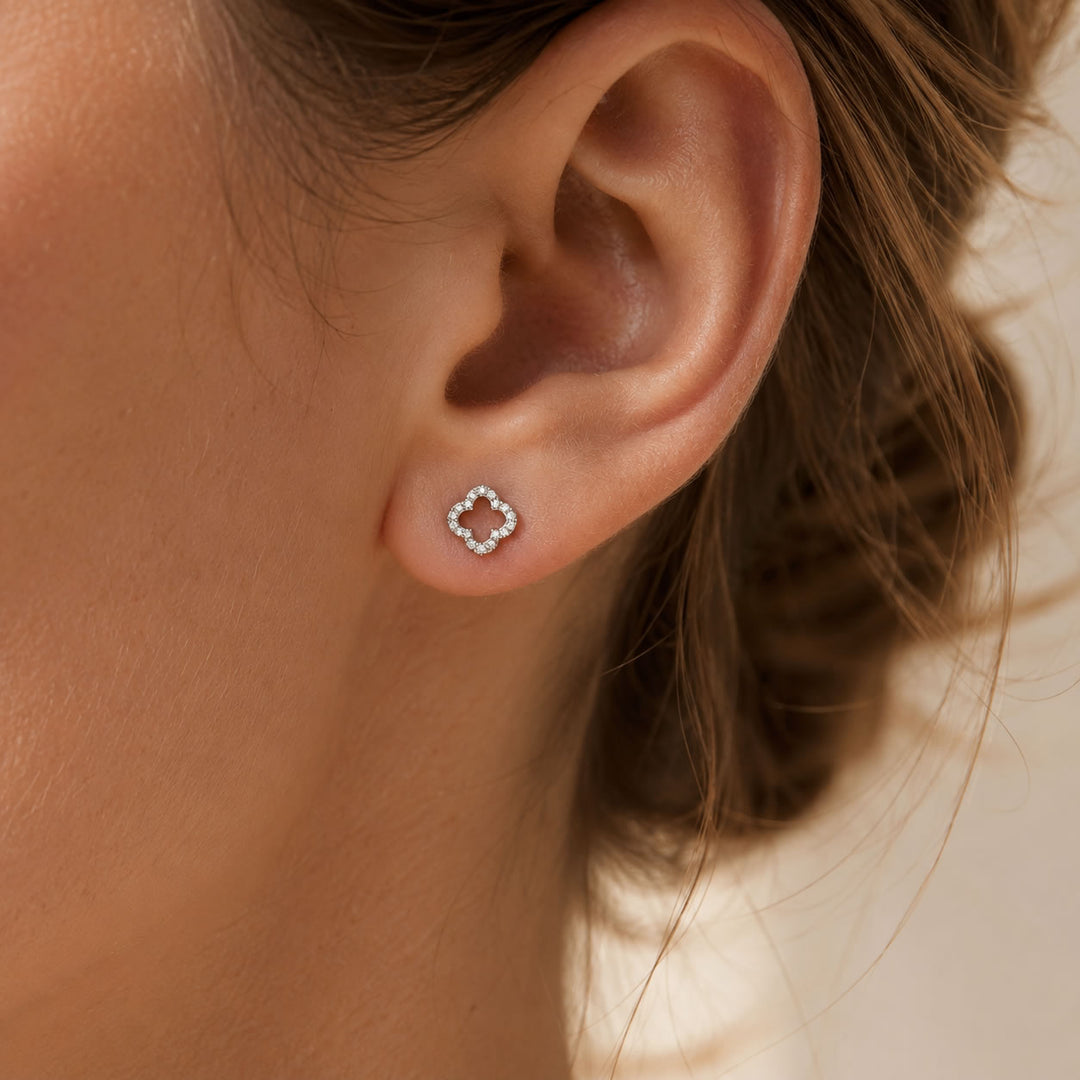 9ct White Gold Diamond Clover Stud Earrings