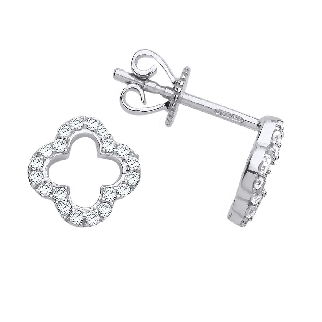 9ct White Gold Diamond Clover Stud Earrings