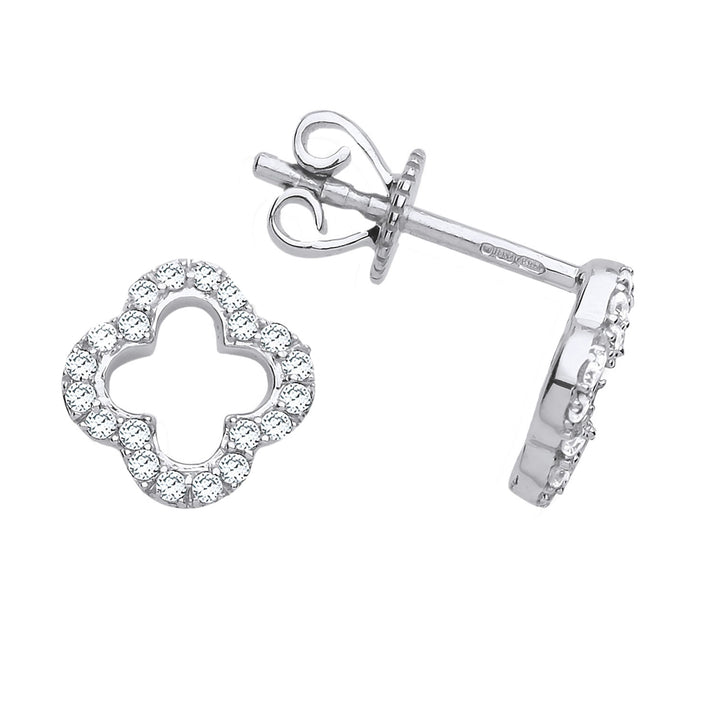 9ct White Gold Diamond Clover Stud Earrings