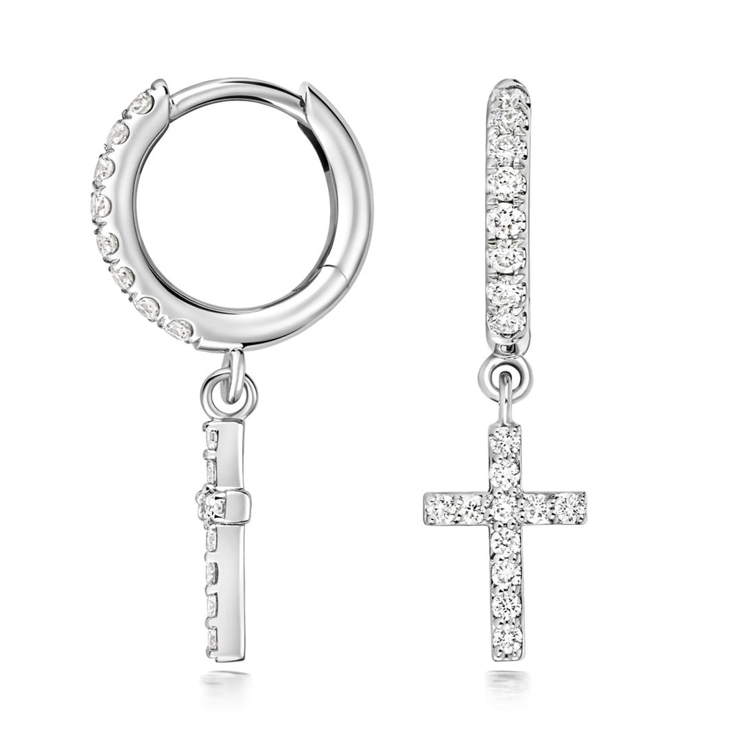 Silver Lab Created Diamond Cross Hoop Earrings