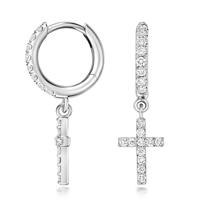 Silver Lab Created Diamond Cross Hoop Earrings