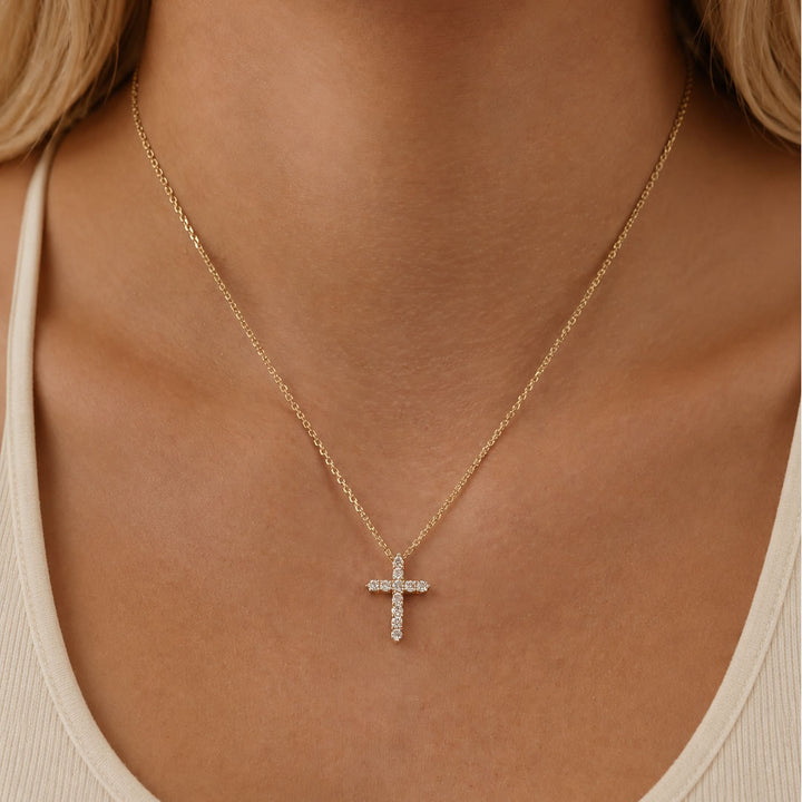 9ct Gold Lab Diamond Cross Necklace