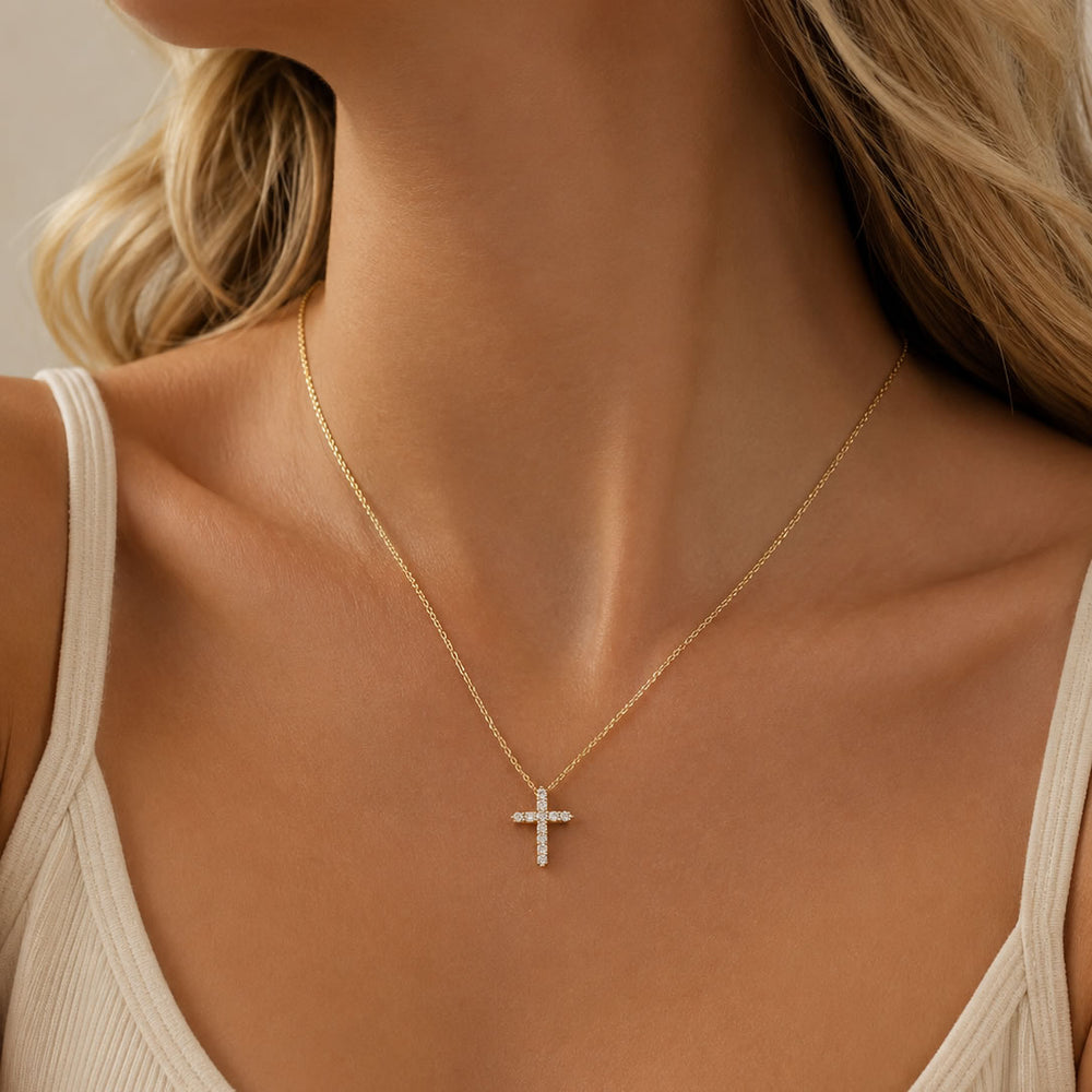 9ct Gold Lab Diamond Cross Necklace