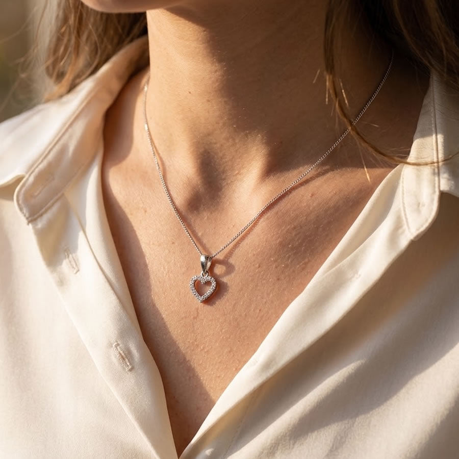 9ct White Gold Diamond Heart Pendant