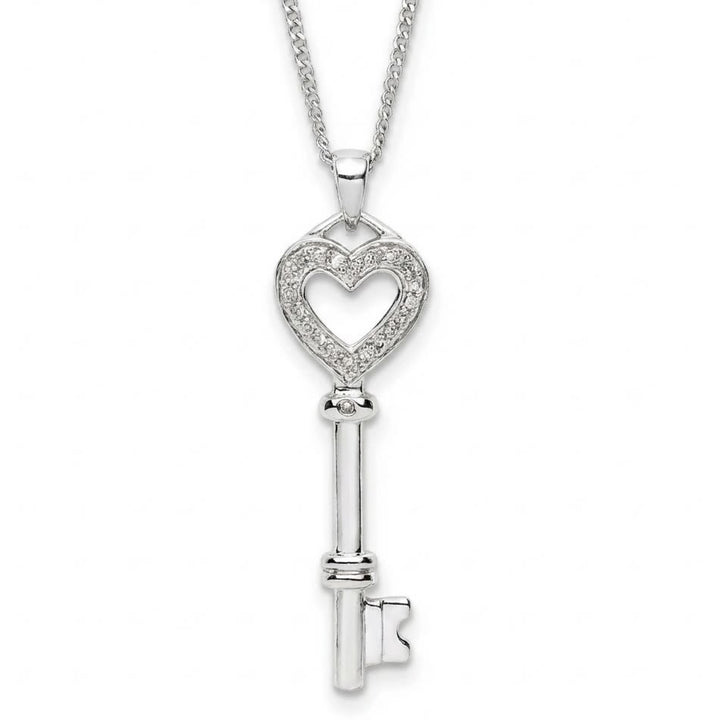 9ct White Gold Diamond Key To My Heart Necklace