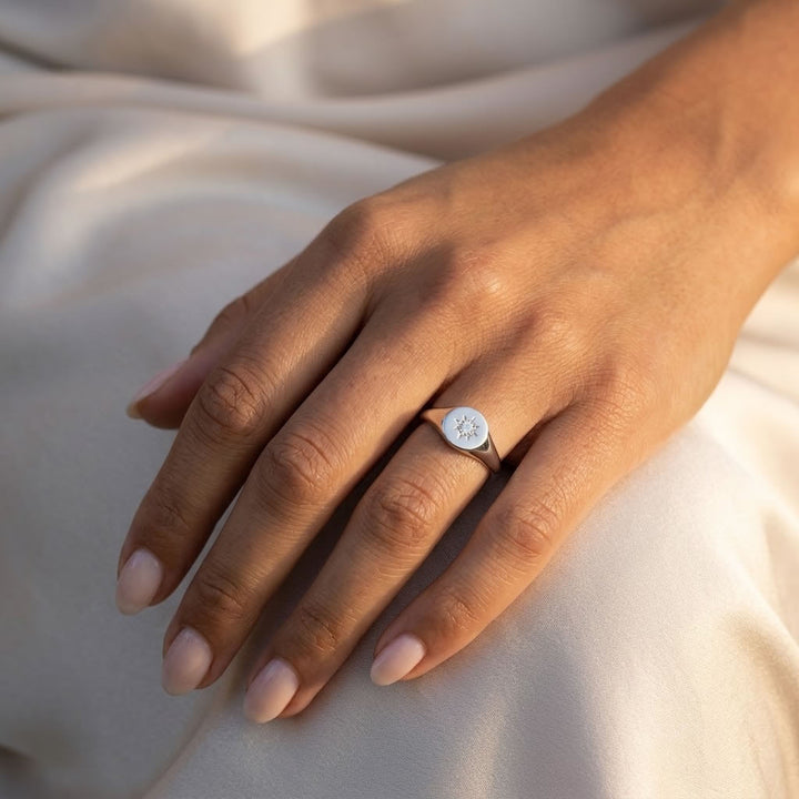 Silver Lab Diamond Signet Ring