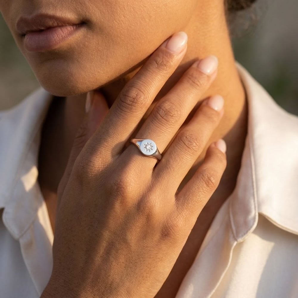 Silver Lab Diamond Signet Ring