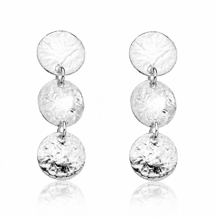 Silver Hammered Disc Drop Earrings