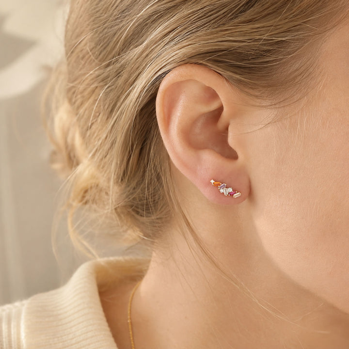 18ct Gold Plated Scattered Stone Stud Earrings
