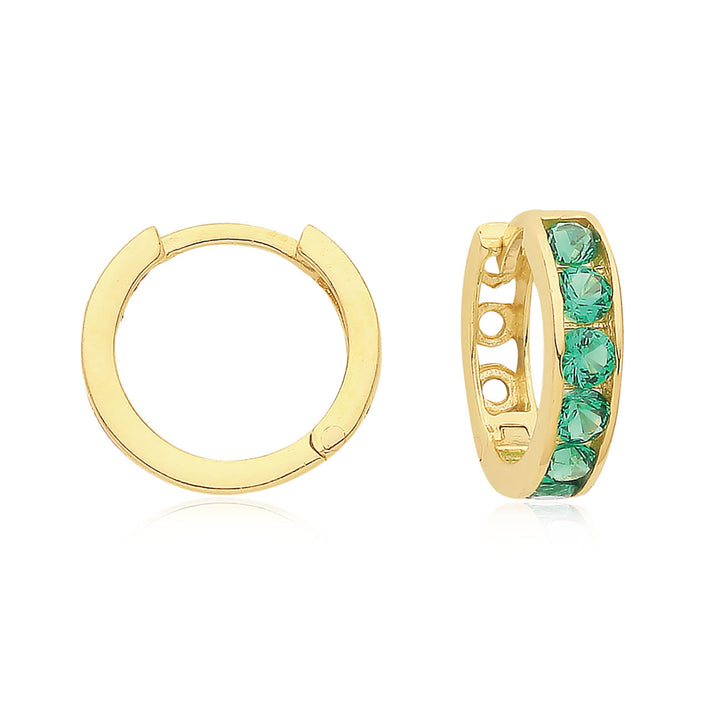 9ct Gold Green CZ Small Hoop Earrings