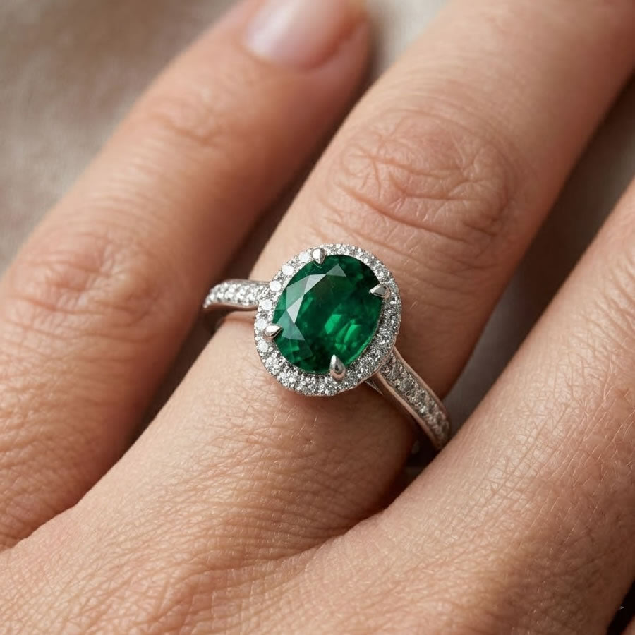 Silver Lab Created Diamond Emerald Ring