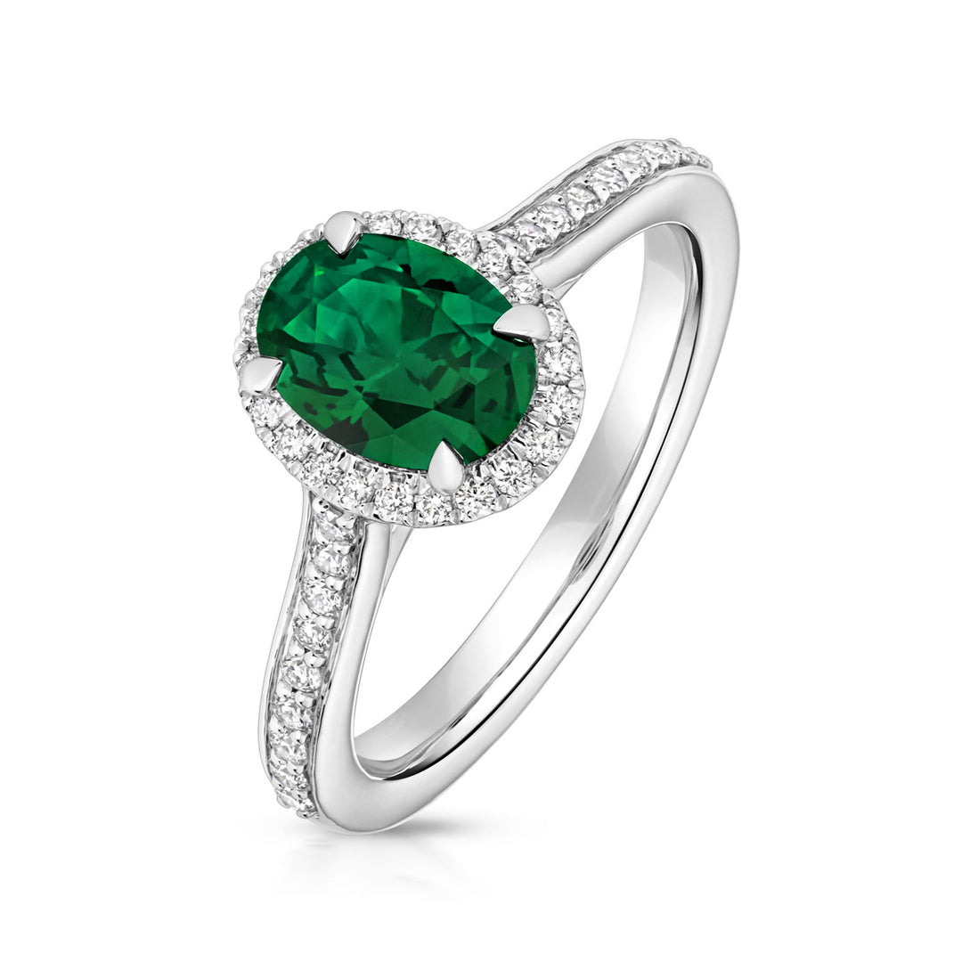 Silver Lab Created Diamond & Emerald Ring