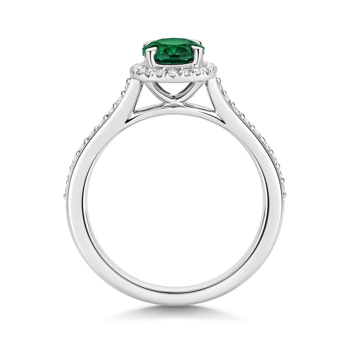 Silver Lab Created Diamond & Emerald Ring