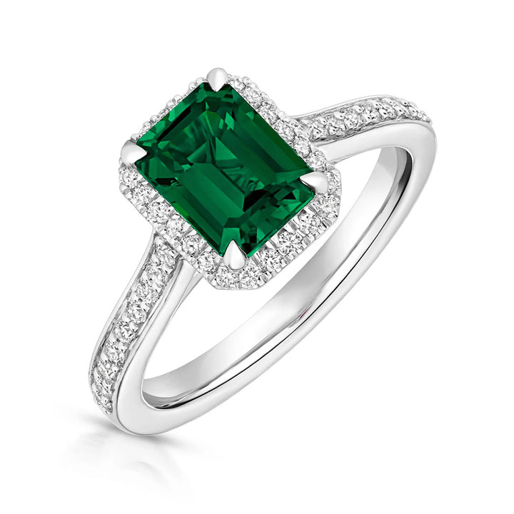Silver Lab Created Diamond & Emerald Ring