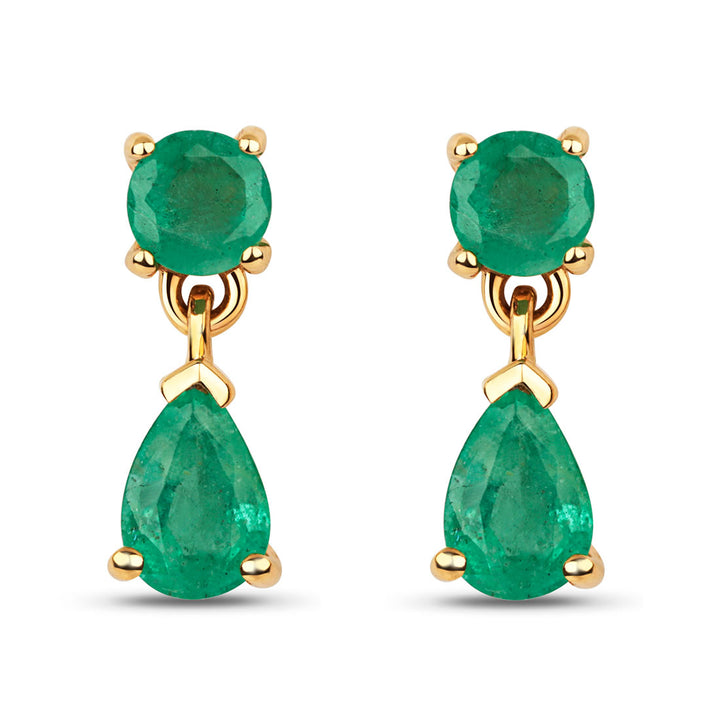 9ct Gold Round Pear-Cut Emerald Drop Earrings