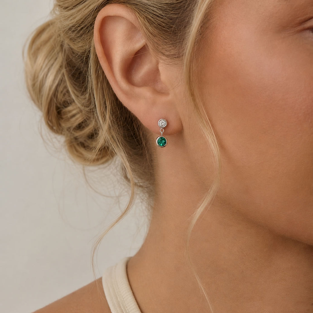 Silver Lab Emerald & Diamond Earrings