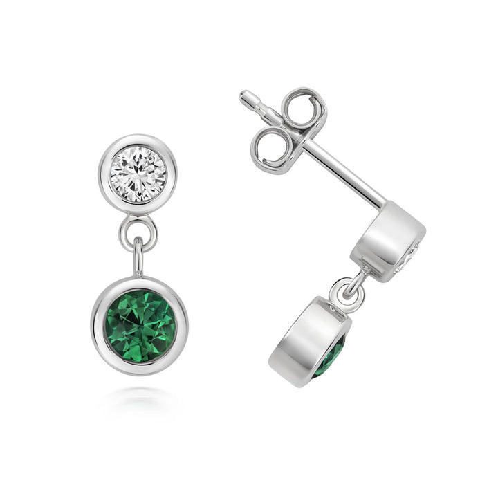 Silver Lab Emerald & Diamond Earrings