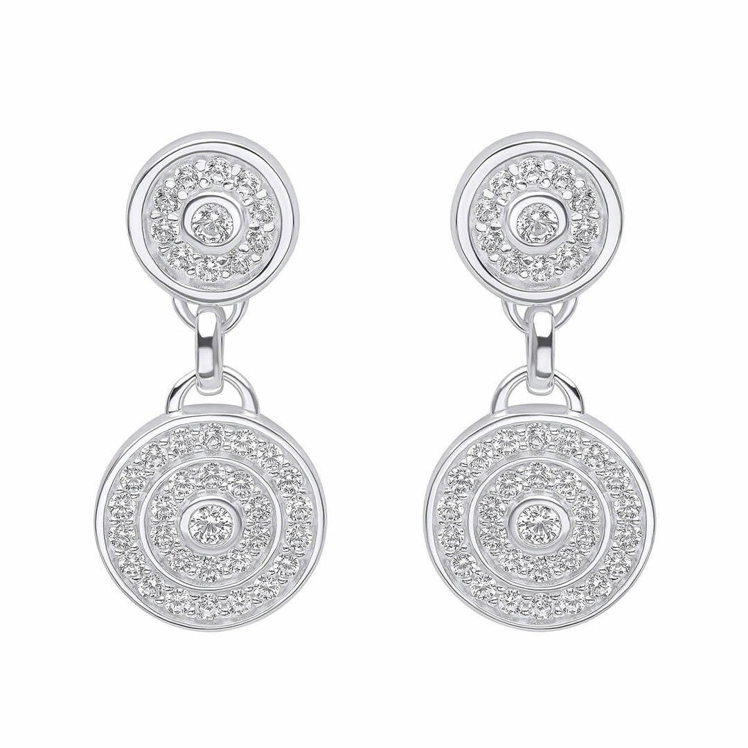 Sterling Silver Pave Circle Drop Earrings