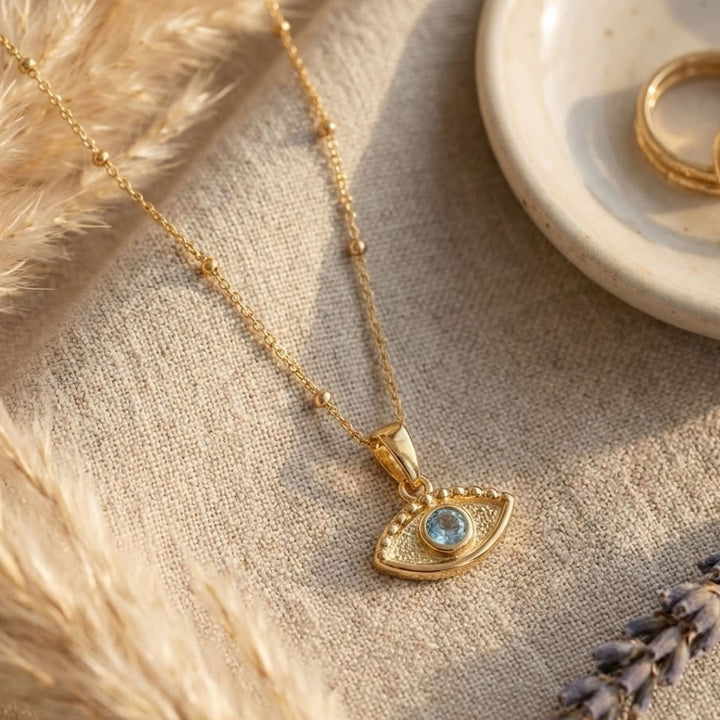 9ct Gold Aquamarine Evil Eye Pendant